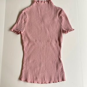 Shein ribbed, ruffle sleeve and neck fitted knit top size extra small